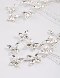 Silver Flower Leaf Diamante Hair Pin Pack - link has visual effect only