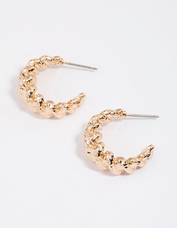 Gold Croissant Molten Hoop Earrings