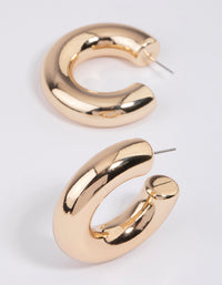 Gold Thick Smooth Hoop Earrings Pack - link has visual effect only