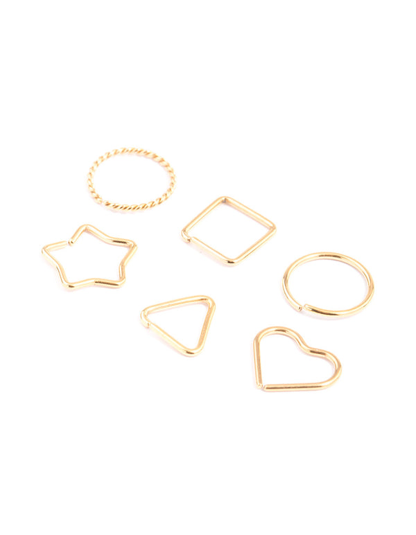 Gold Plated Surgical Steel Geometric Nose Ring 6-Pack