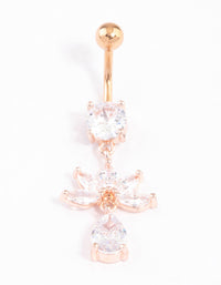 Rose Gold Plated Surgical Steel Cubic Zirconia Fan Drop Belly Ring - link has visual effect only