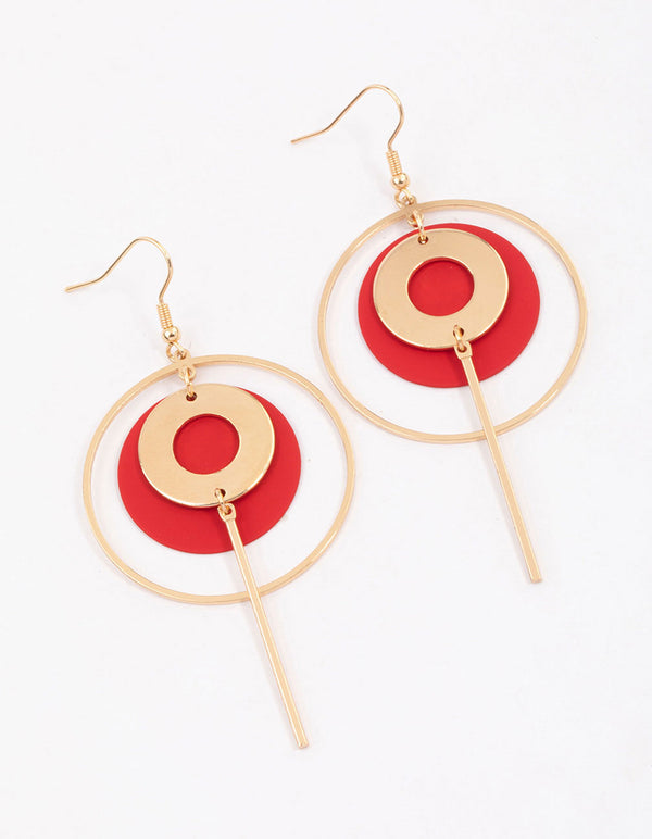 Red Multi Open Circle Drop Earrings