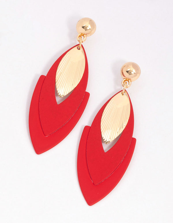 Gold Leaf & Red Arrow Drop Earrings