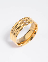 Waterproof Gold Plated Stainless Steel Cubic Zirconia Triple Plain Band Ring - link has visual effect only