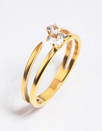 Waterproof Gold Plated Classic Cubic Zirconia Offset Ring - link has visual effect only