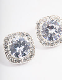 Silver Plated Cubic Zirconia Cushion Halo Stud Earrings - link has visual effect only