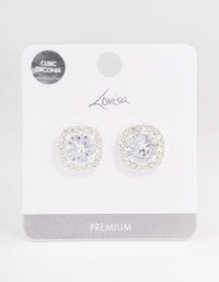 Silver Plated Cubic Zirconia Cushion Halo Stud Earrings - link has visual effect only