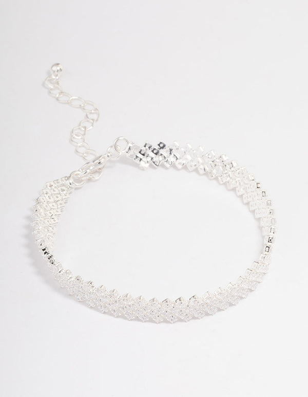 Silver Plated Round Stone Diagonal Tennis Bracelet