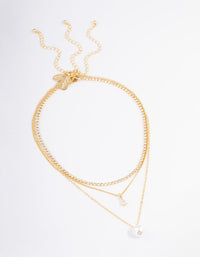 Gold Plated Cupchain Diamante & Freshwater Pearl Layered Necklace - link has visual effect only