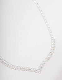 Silver Plated Cubic Zirconia Round & Baguette V-Necklace - link has visual effect only