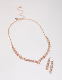 Rose Gold Rectangle Graduating Pendant Necklace & Earrings Set - link has visual effect only