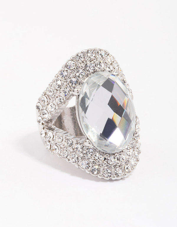 Rhodium Elegant Oval Statement Ring