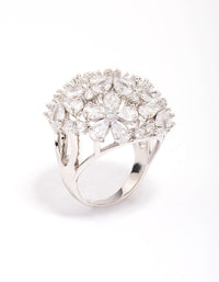 Rhodium Flower Dome Cocktail Ring - link has visual effect only