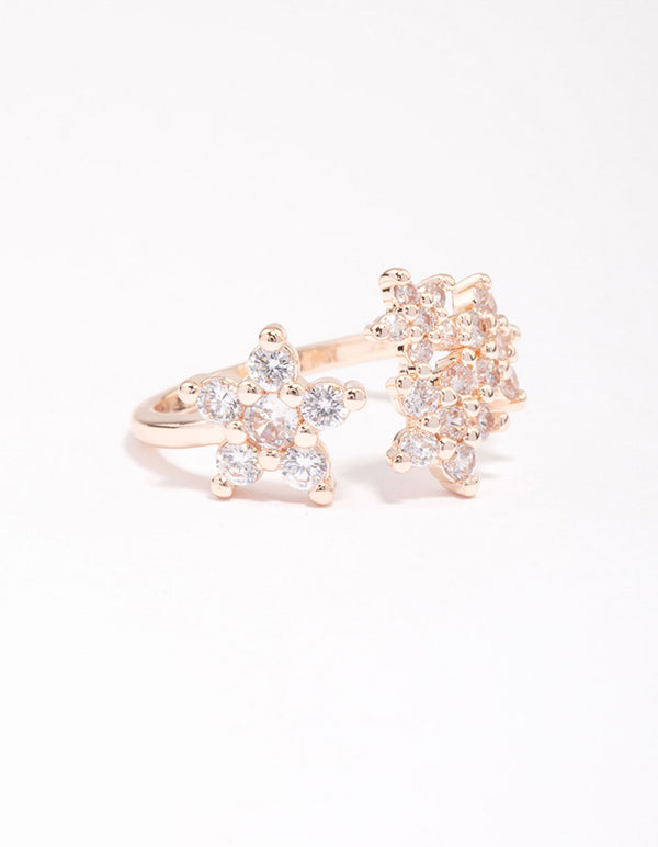 Rose Gold Plated Cubic Zirconia Open Flower Ring