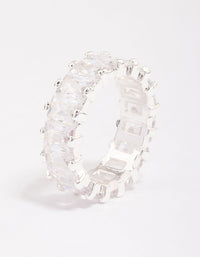 Silver Plated Cubic Zirconia Rectangle Band Ring - link has visual effect only