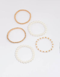 Gold Mixed Diamante Pearl Stretch Bracelet Pack - link has visual effect only