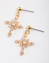 Gold Plated Cubic Zirconia Ornate Cross Drop Earrings - link has visual effect only