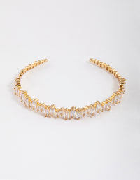 Gold Plated Cubic Zirconia Organic Baguette Cuff Bangle - link has visual effect only