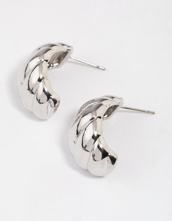 Rhodium Croissant Mini Hoop Earrings