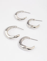 Rhodium Wave Match Hoop Earrings Pack - link has visual effect only