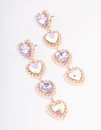 Rose Gold Four Diamante Heart Drop Earrings - link has visual effect only