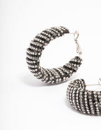 Silver Statement Two-Toned Black Diamante Hoop Earrings - link has visual effect only