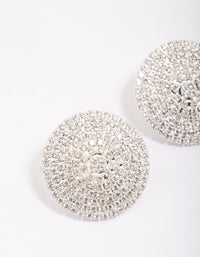 Silver Cubic Zirconia Statement Round Stud Earrings - link has visual effect only