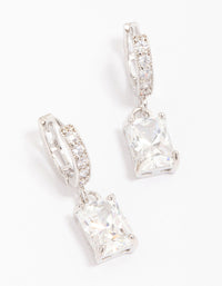 Rhodium Cubic Zirconia Rectangle Mini Huggie Earrings - link has visual effect only