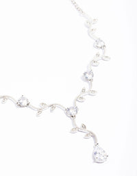 Rhodium Cubic Zirconia Floral Teardrop Y-Shape Necklace - link has visual effect only