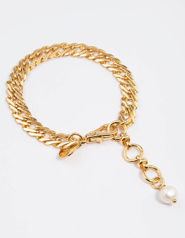 Gold Plated Classic Flat Chain Freshwater Pearl Bracelet
