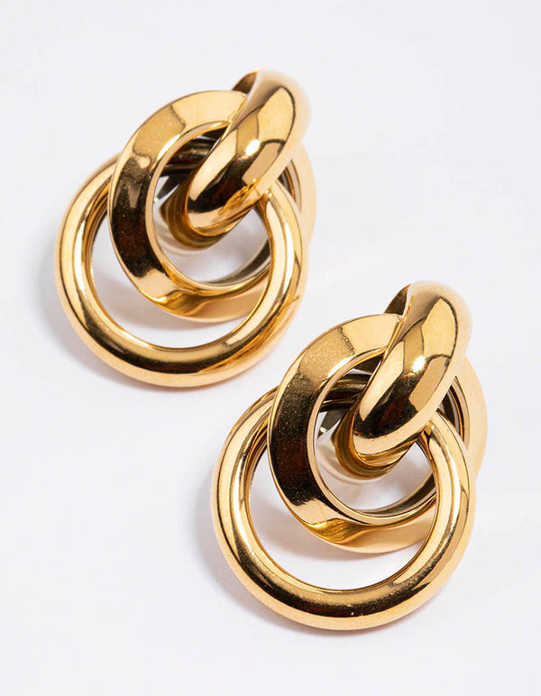 Gold Plated Stainless Steel Knotted Link Drop Earrings