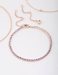 Rose Gold Diamante Twisted Bracelet & Anklet 4-Pack Set - link has visual effect only