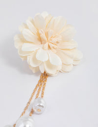 Gold Fabric Flower Pearly Drop Earrings - link has visual effect only