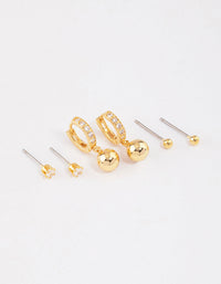 Gold Plated Cubic Zirconia Huggie Ball Earrings 6-Pack - link has visual effect only