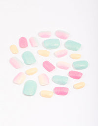 Tweens Rainbow Pastel Glitter Press On Nails - link has visual effect only