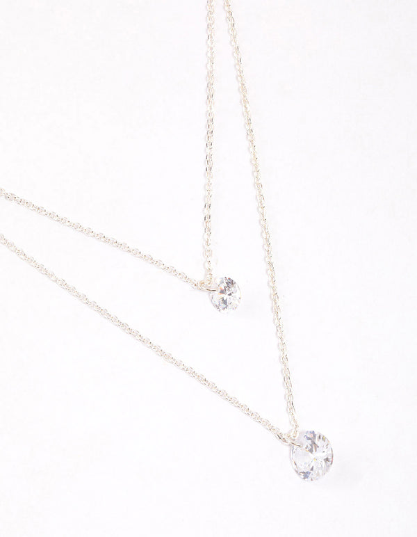 Silver Double Row Cubic Zirconia Necklace & Polishing Set