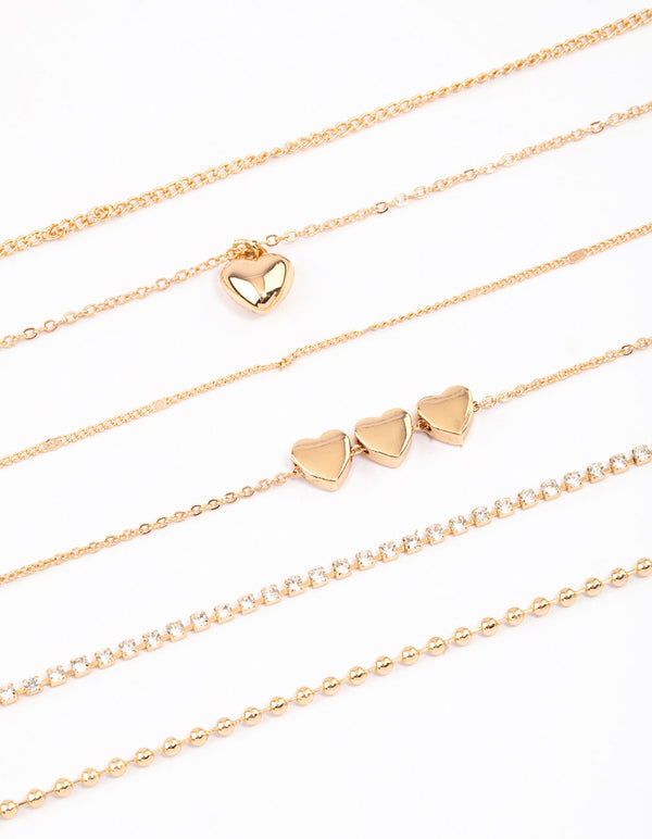 Gold Mixed Chain & Diamante Heart Choker Pack