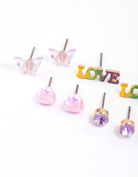 Kids Purple Love Stud Earrings 6-Pack - link has visual effect only