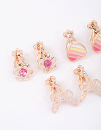 Kids Pink Butterfly & Heart Clip On Earrings 6-Pack - link has visual effect only