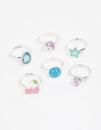 Kids Silver Smiley Star Ring 6-Pack - link has visual effect only