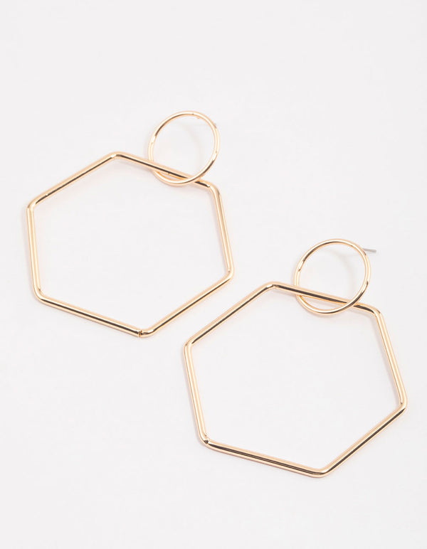 Gold Hexagon Drop Earrings