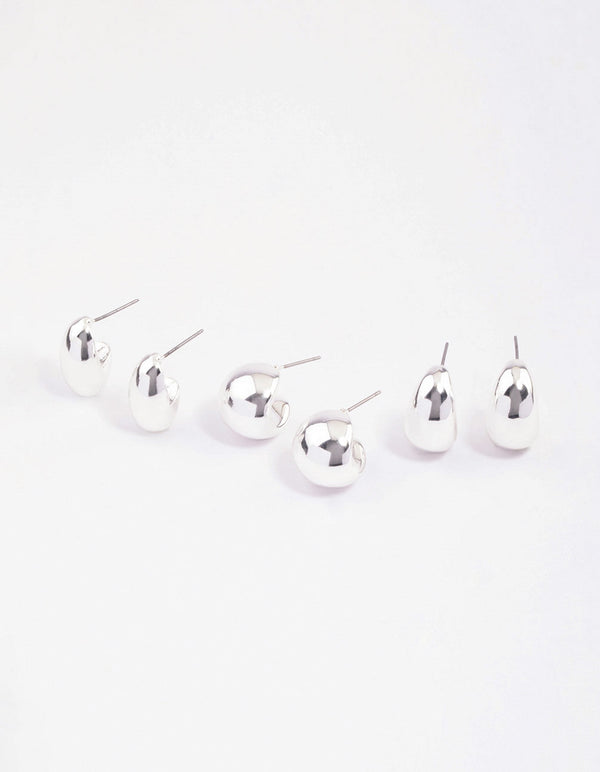 Silver Puffy Hoop Earrings Pack