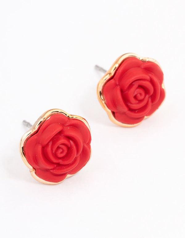 Gold Coated Rose Stud Earrings