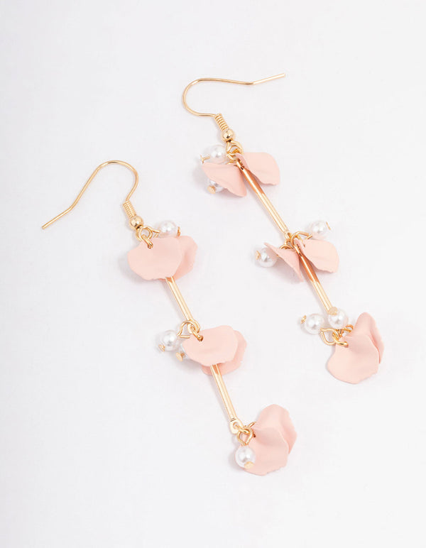 Blush Pearl & Petal Bar Drop Earrings