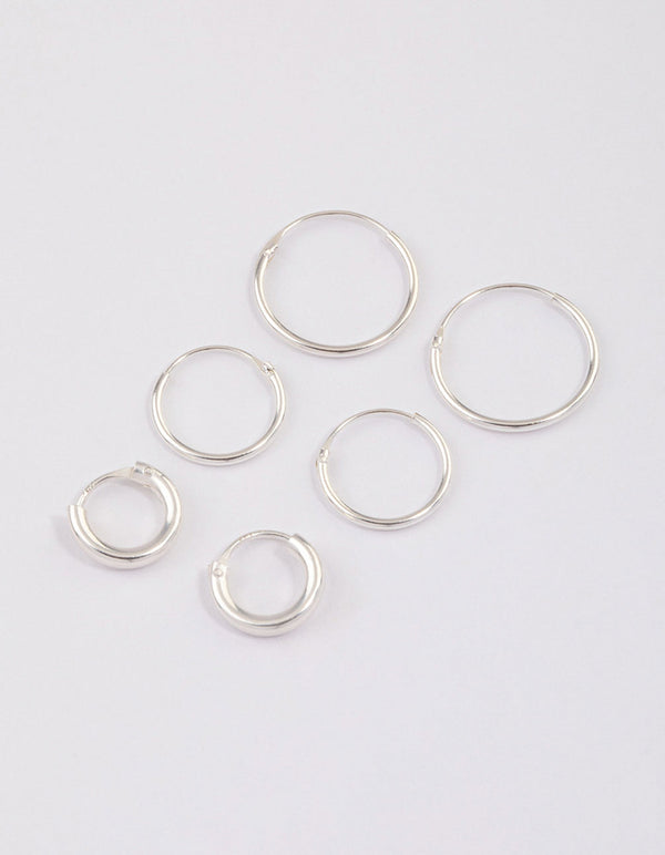 Sterling Silver Mixed Thick Hoop Earrings Pack