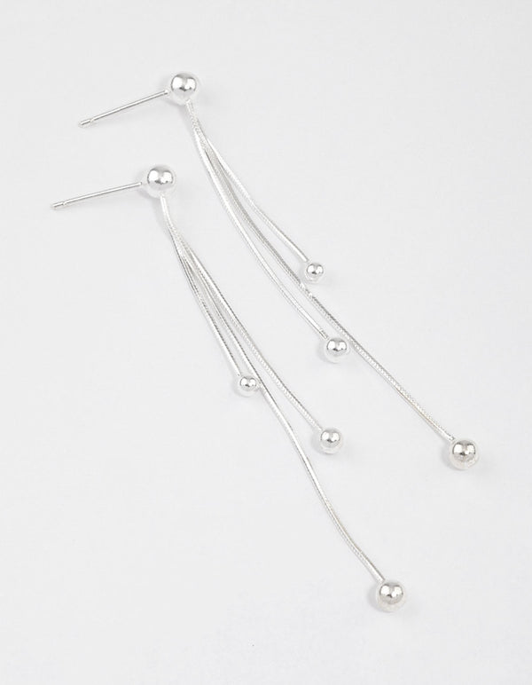 Sterling Silver Dangle Chain Ball Drop Earrings