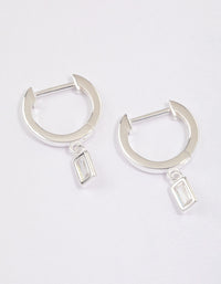 Sterling Silver Cubic Zirconia Baguette Drop Huggie Earrings - link has visual effect only