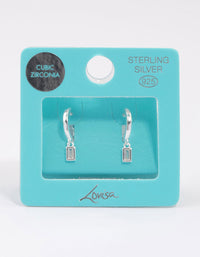 Sterling Silver Cubic Zirconia Baguette Drop Huggie Earrings - link has visual effect only