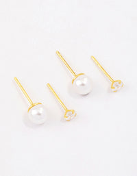 Gold Plated Sterling Silver Pearl & Cubic Zirconia Stud Earring Pack - link has visual effect only