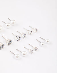 Silver Graduating Diamante & Pearl Earrings 8-Pack - link has visual effect only